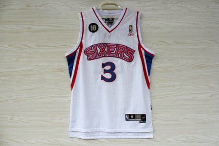 Maillot De Basket Philadelphia 76ers Allen Iverson 3 10th Anniversary Engrener Antique Blanc